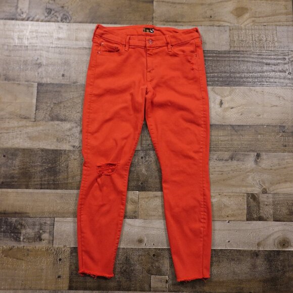 MOTHER Jeans The Looker Ankle Fray Skinny Jean Women's 28 Cayenne Red - Picture 1 of 15